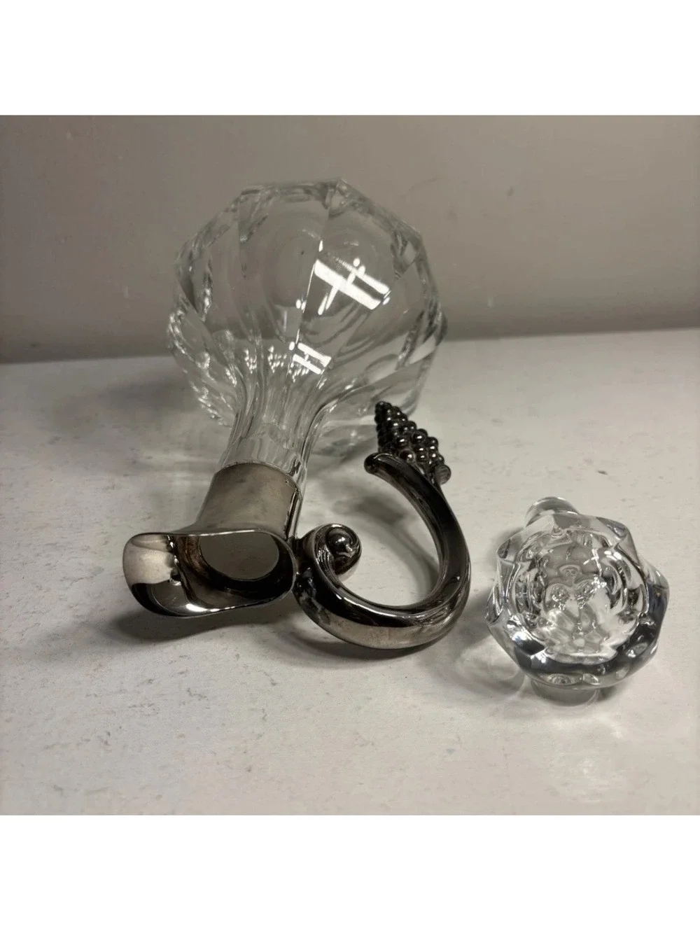 Vintage Crystal Sterling Silver Decanter Grape Cluster Handle